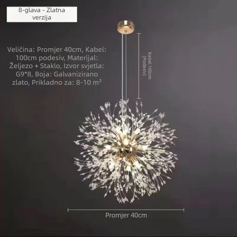 Svjetlosni luksuzni luster za dnevni boravak, lampa za spavaću sobu, kristalna lampa, moderna jednostavna skandinavska krijesnica, popularne restoranske lampe, maslačak