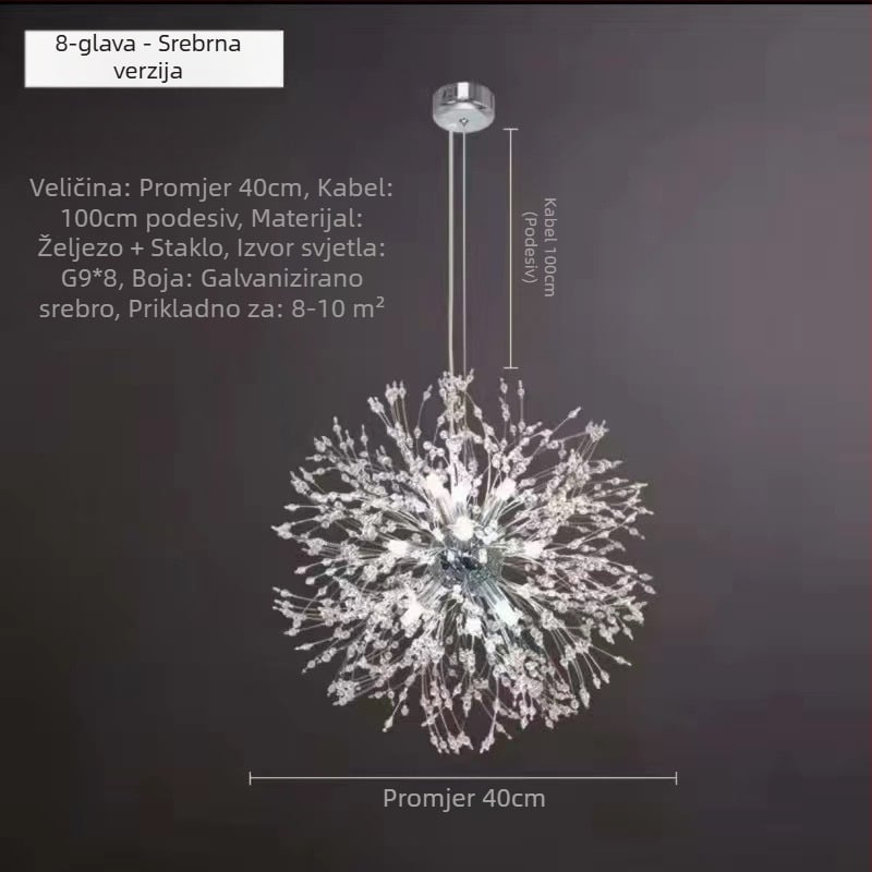 Svjetlosni luksuzni luster za dnevni boravak, lampa za spavaću sobu, kristalna lampa, moderna jednostavna skandinavska krijesnica, popularne restoranske lampe, maslačak