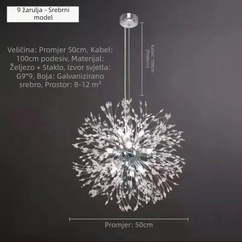 Svjetlosni luksuzni luster za dnevni boravak, lampa za spavaću sobu, kristalna lampa, moderna jednostavna skandinavska krijesnica, popularne restoranske lampe, maslačak