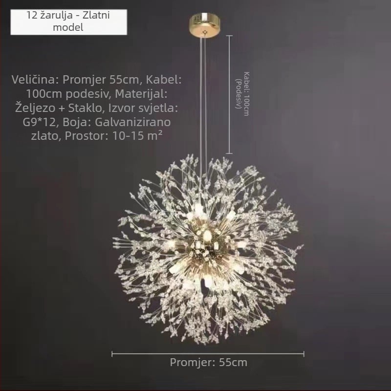 Svjetlosni luksuzni luster za dnevni boravak, lampa za spavaću sobu, kristalna lampa, moderna jednostavna skandinavska krijesnica, popularne restoranske lampe, maslačak