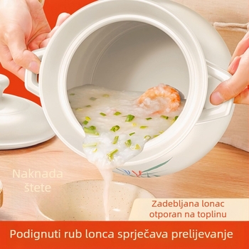 Veliki bijeli porculanski lonac, otporan na visoke temperature, pogodan za plinske štednjake, idealan za pirjanje piletine i mesa, kuhanje kaše i lonac velikog kapaciteta za juhu, posebno dizajniran za suho izgaranje