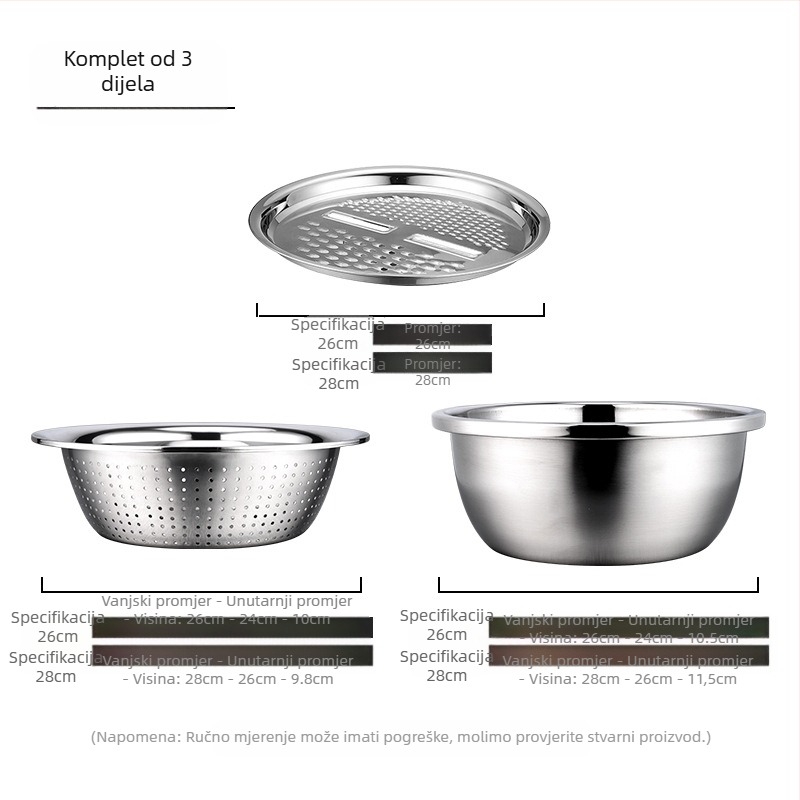 Tvornica izravno isporučuje višenamjenski set od tri dijela od nehrđajućeg čelika, sito za rižu Amoy, umivaonik za odvod kuhinje