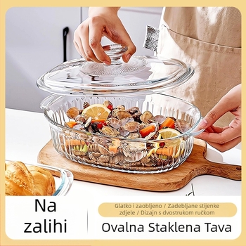 Visoko borosilikatno staklo Ovalno prozirno vertikalno uzorkovano biserno pamučno pakiranje s poklopcem Kristalni lonac Kućanski kuhinjski pribor Lonac za juhu