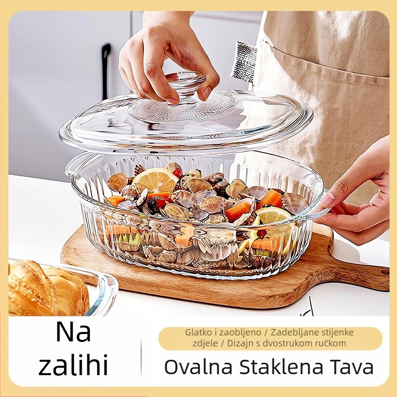 Visoko borosilikatno staklo Ovalno prozirno vertikalno uzorkovano biserno pamučno pakiranje s poklopcem Kristalni lonac Kućanski kuhinjski pribor Lonac za juhu