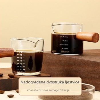 Šalica za ekstrakciju kave, staklena s vagom, drvena ručka, mjerna šalica za espresso, mala šalica za mlijeko, izvrsna i vrhunska