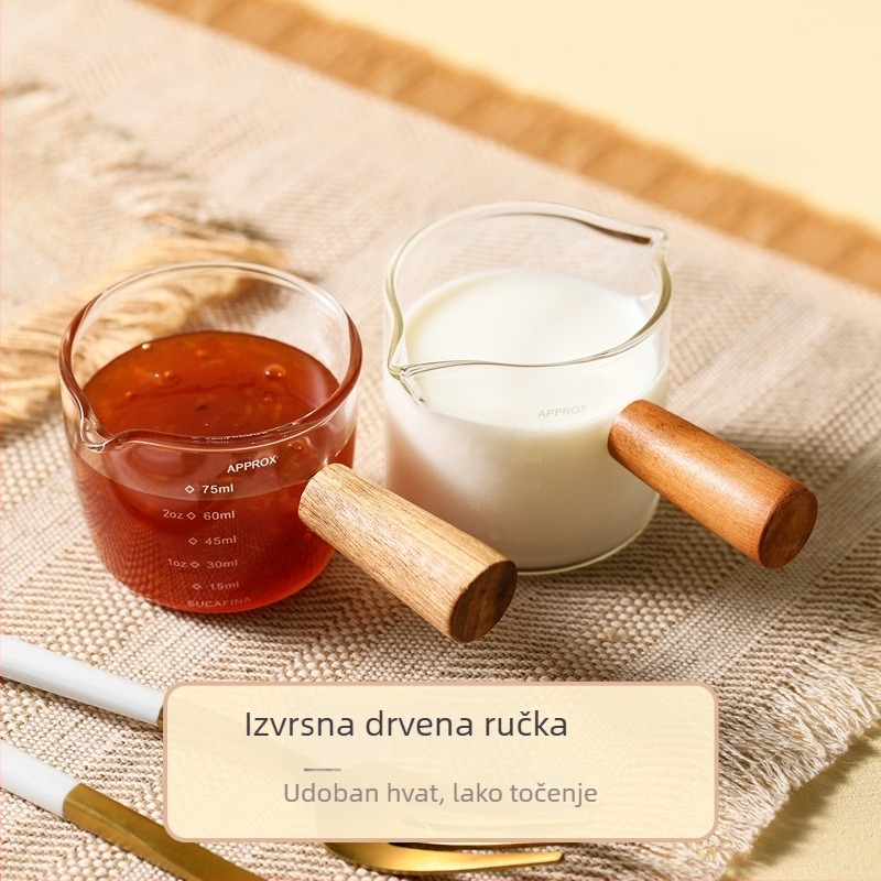 Šalica za ekstrakciju kave, staklena s vagom, drvena ručka, mjerna šalica za espresso, mala šalica za mlijeko, izvrsna i vrhunska