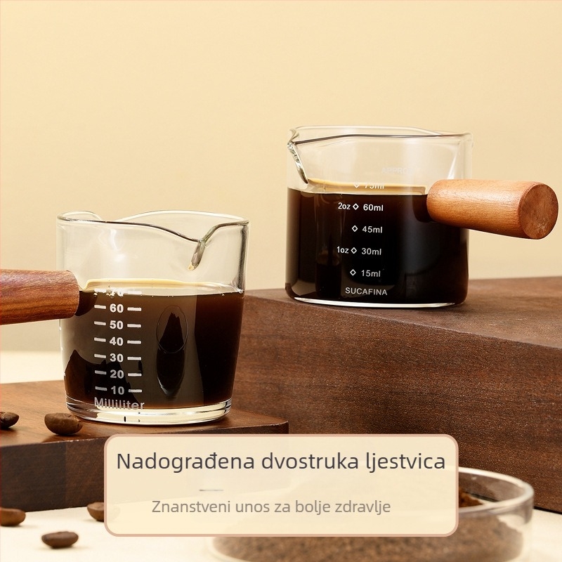 Šalica za ekstrakciju kave, staklena s vagom, drvena ručka, mjerna šalica za espresso, mala šalica za mlijeko, izvrsna i vrhunska
