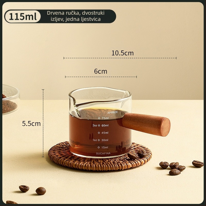 Šalica za ekstrakciju kave, staklena s vagom, drvena ručka, mjerna šalica za espresso, mala šalica za mlijeko, izvrsna i vrhunska