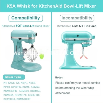 Prikladno za KitchenAid mikser, mutilicu za jaja K5AWW, zamjensku metlicu 5QT, podiznu posudu, nastavak za metlicu sa 6 linija.