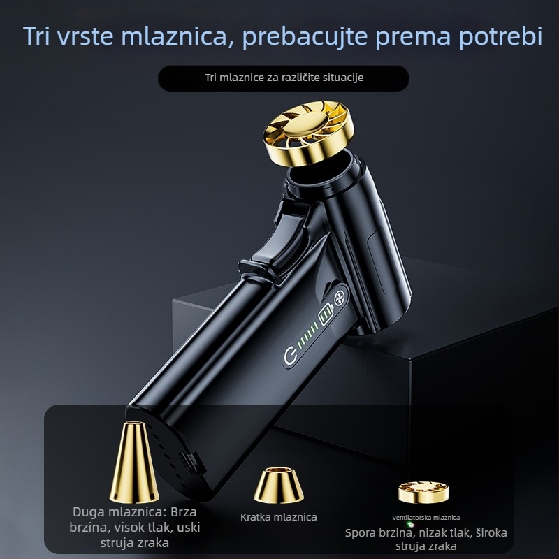 Ručni turbo ventilator za vanjsku upotrebu, motor bez četkica velike brzine, snažno uklanjanje prašine i sušilo za kosu montirano na vozilo