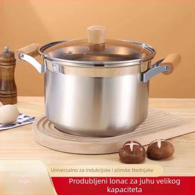 Nemagnetski zadebljani lonac za juhu od nehrđajućeg čelika, lonac za mlijeko, lonac za dodatke prehrani, lonac za kuhanje, vrući lonac, plinski indukcijski štednjak, univerzalni neprianjajući