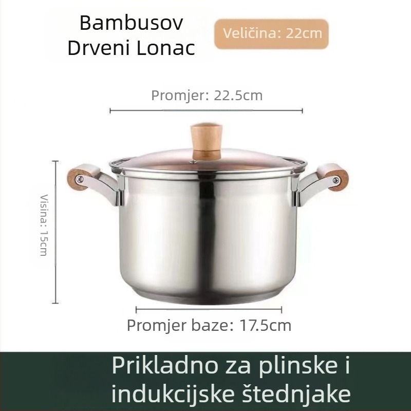 Nemagnetski zadebljani lonac za juhu od nehrđajućeg čelika, lonac za mlijeko, lonac za dodatke prehrani, lonac za kuhanje, vrući lonac, plinski indukcijski štednjak, univerzalni neprianjajući