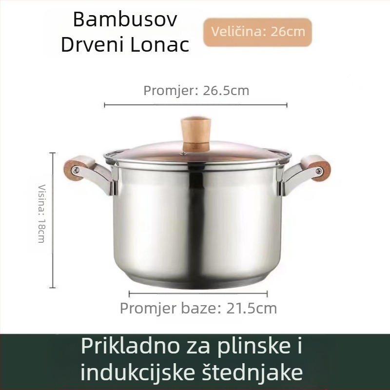 Nemagnetski zadebljani lonac za juhu od nehrđajućeg čelika, lonac za mlijeko, lonac za dodatke prehrani, lonac za kuhanje, vrući lonac, plinski indukcijski štednjak, univerzalni neprianjajući