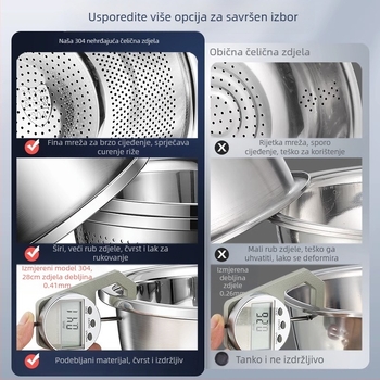 Umivaonik od nehrđajućeg čelika 304 zadebljan i višenamjenski umivaonik, umivaonik za povrće, umivaonik za jaja, umivaonik za kućanstvo s juhom