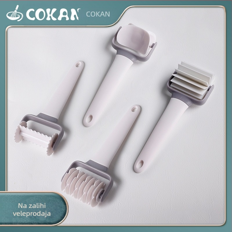 Set valjaka za pizzu s uzorkom, plastični mrežasti nož, kuhinjski višenamjenski valjkasti nož, kreativna ploča za kuhanje s rezancima za kruh