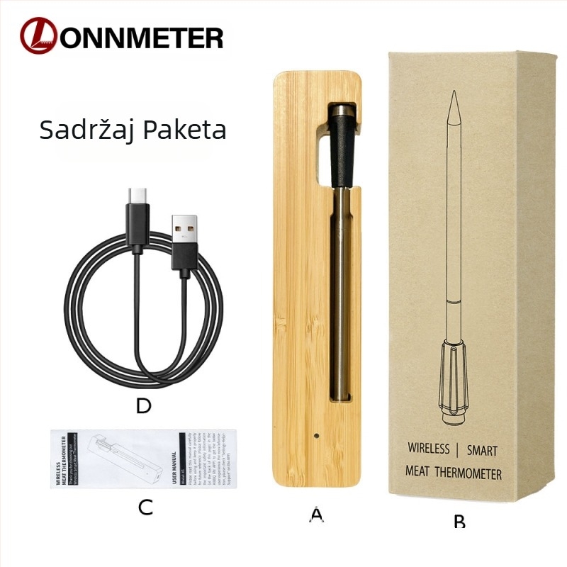 Bežični Bluetooth termometar za hranu s prekograničnim radom, vodootporni elektronički kuhinjski pećnica/roštilj, precizno mjerenje temperature
