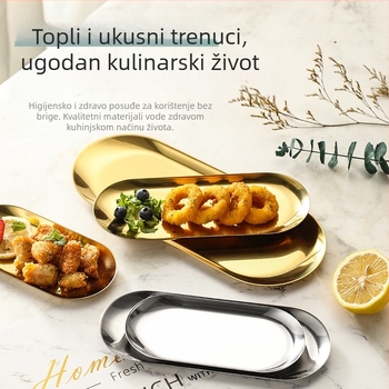Zlatni zadebljani nehrđajući čelik, zapadnjački restoran, ovalni pladanj, tanjur za večeru, voćni desertni tanjur za grickalice, tanjur za roštilj