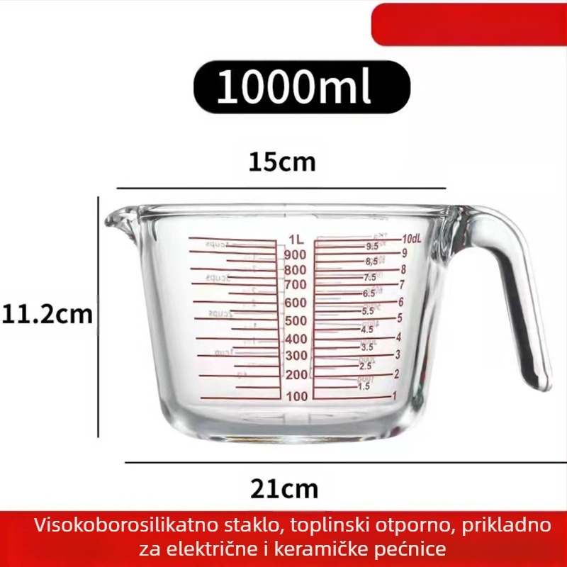 Staklena mjerna posuda otporna na visoke temperature s vagom, posuda za pečenje u mikrovalnoj pećnici, posuda za mućenje jaja s mjernom posudom