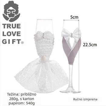 Vjenčana šalica za vjenčanje, romantično vjenčanje, šampanjac, ljubavni set, primopredaja čaše za vino za mladenku i mladoženju