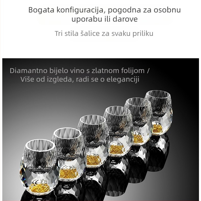 Fasetna čaša za ispuštanje kreativnog kristalnog stakla zlatna folija bijela čaša za vino veleprodaja čaša za alkoholna pića