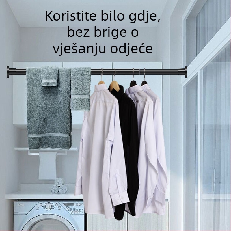 Teleskopska šipka bez bušenja, šipka za sušenje odjeće za balkon, šipka za potporu ormara, šipka za zavjese, šipka za vješanje odjeće u kupaonici, šipka za zavjese za tuš, vješalica za sušenje odjeće