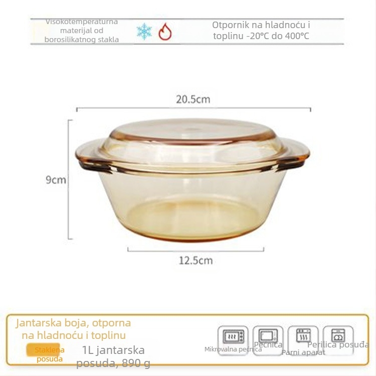 Kućanska prozirna zdjela od kaljenog stakla bez olova s poklopcem, zdjela za juhu, zdjela za rezance, stakleni lonac, mikrovalna pećnica dostupna
