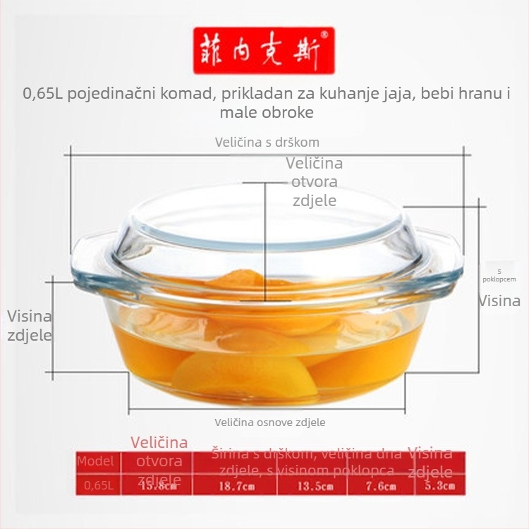 Kućanska prozirna zdjela od kaljenog stakla bez olova s poklopcem, zdjela za juhu, zdjela za rezance, stakleni lonac, mikrovalna pećnica dostupna