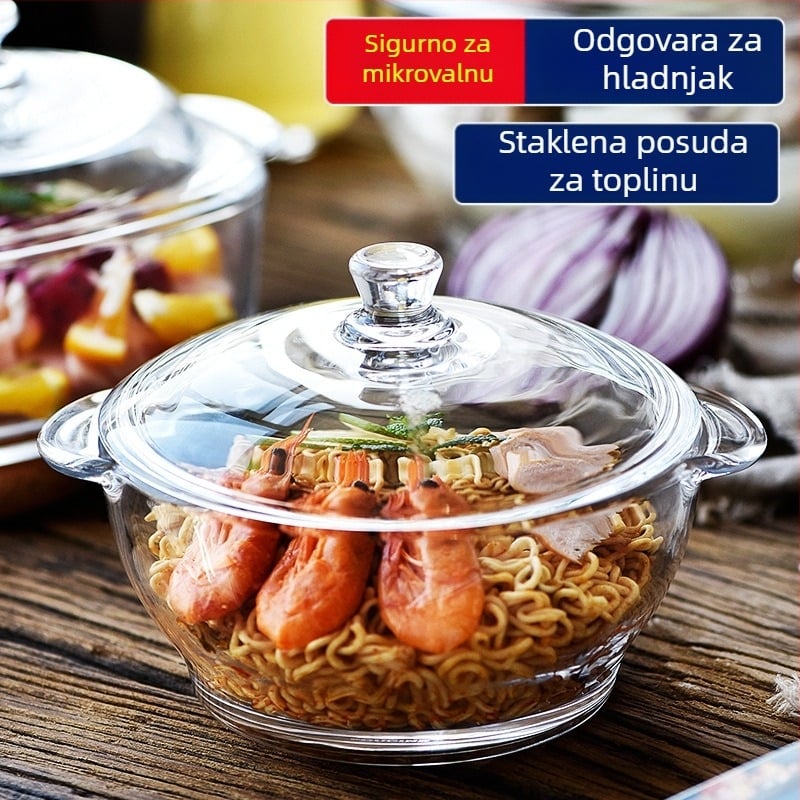 Kućanska prozirna zdjela od kaljenog stakla bez olova s poklopcem, zdjela za juhu, zdjela za rezance, stakleni lonac, mikrovalna pećnica dostupna