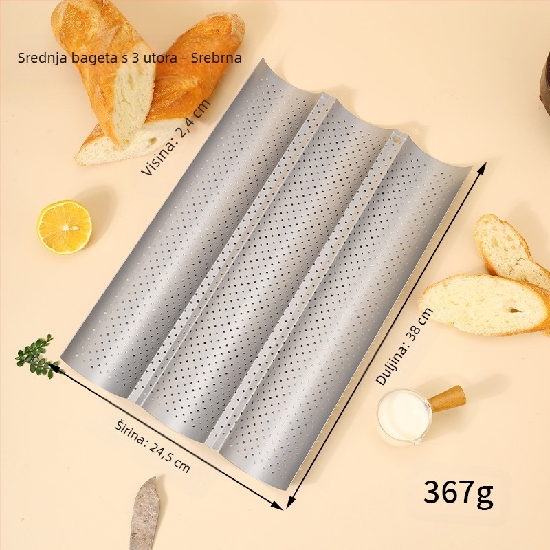 Rešetka za francuski kruh, francuski baget, baget za 4 jednake, 3 jednake, francuski baget, kalup za pečenje bageta, kalup za pečenje tijesta s neprianjajućim slojem