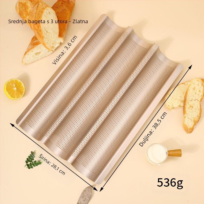 Rešetka za francuski kruh, francuski baget, baget za 4 jednake, 3 jednake, francuski baget, kalup za pečenje bageta, kalup za pečenje tijesta s neprianjajućim slojem