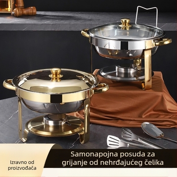 Sklopivi okrugli štednjak od nehrđajućeg čelika, zlatni, grijač za bife s sklopivim okvirom