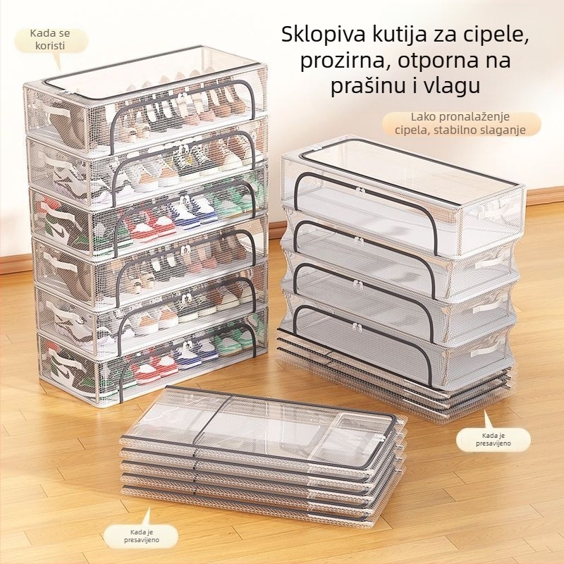 Nova kutija za pohranu cipela s dvostrukim vratima, prozirna mrežasta kutija za cipele, sklopivi stalak za cipele, ormarić za cipele na dnu kreveta u spavaonici