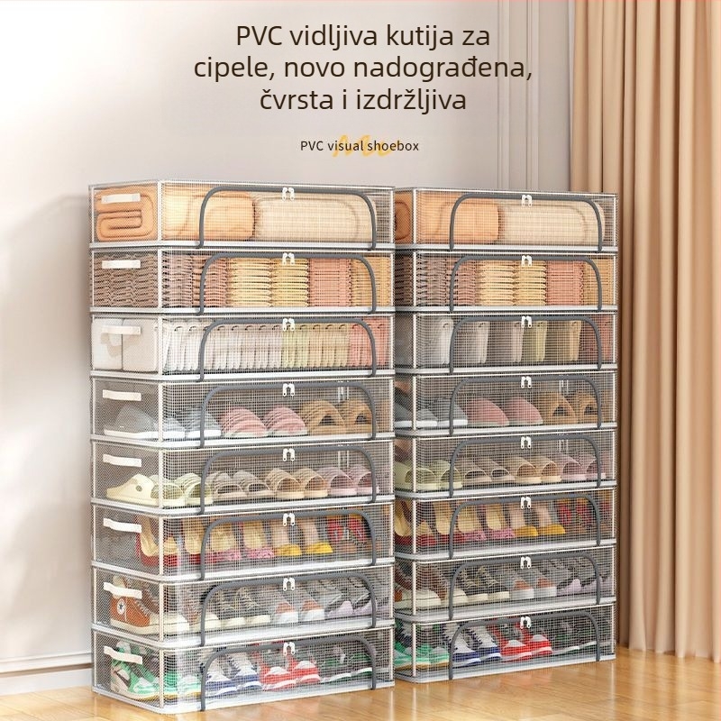 Nova kutija za pohranu cipela s dvostrukim vratima, prozirna mrežasta kutija za cipele, sklopivi stalak za cipele, ormarić za cipele na dnu kreveta u spavaonici