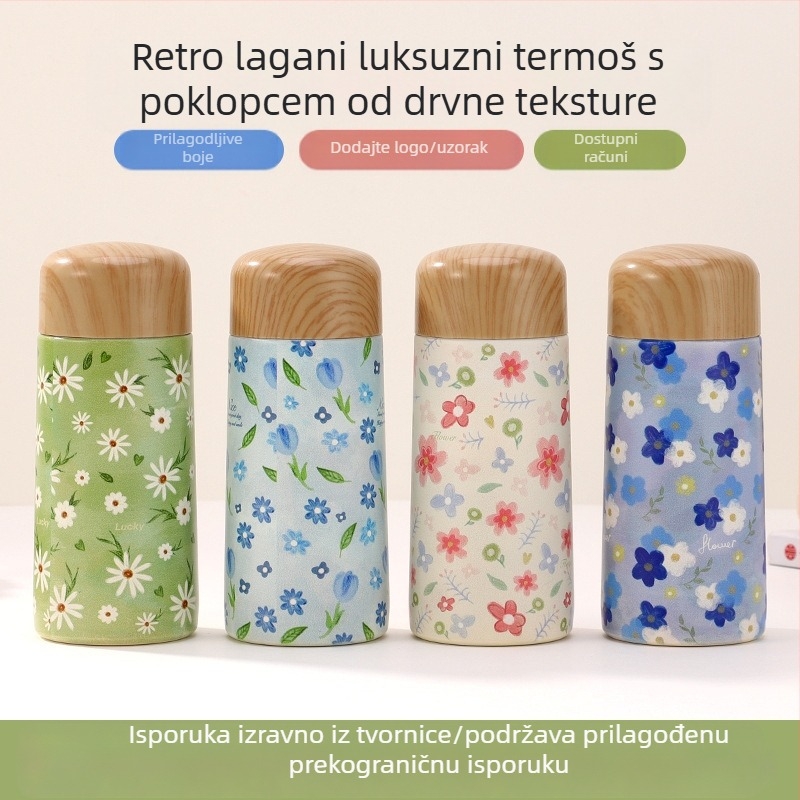Mini termosica s printom drvenih zrna, kreativna prijenosna od nehrđajućeg čelika, malog kapaciteta, za studente, slatka džepna šalica za vodu, poklon šalica