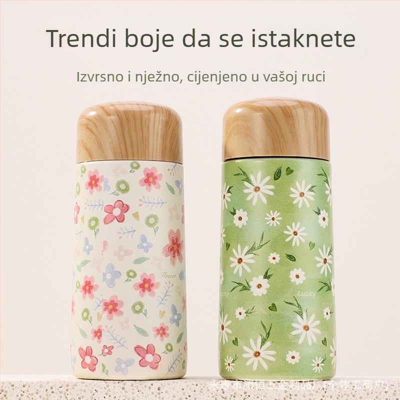Mini termosica s printom drvenih zrna, kreativna prijenosna od nehrđajućeg čelika, malog kapaciteta, za studente, slatka džepna šalica za vodu, poklon šalica