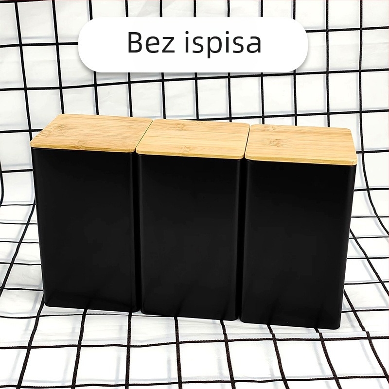 Bambusov poklopac, željezna kutija, kvadratna staklenka, jednostavna u europskom i američkom stilu, staklenka za kavu, bombone i čaj, limena ploča, zatvorena ambalaža, metalna staklenka