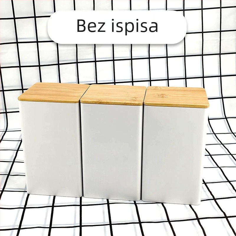 Bambusov poklopac, željezna kutija, kvadratna staklenka, jednostavna u europskom i američkom stilu, staklenka za kavu, bombone i čaj, limena ploča, zatvorena ambalaža, metalna staklenka