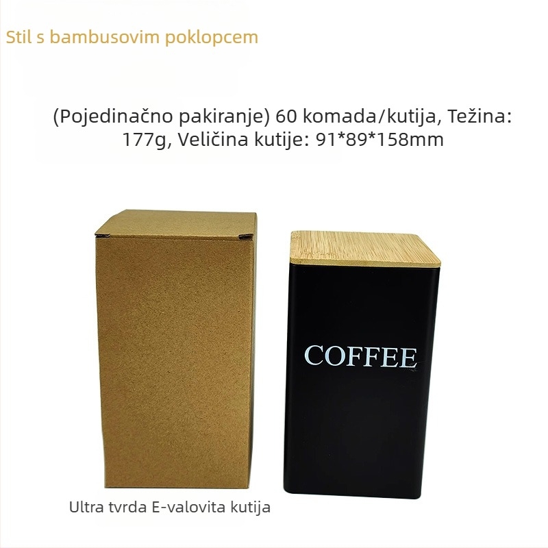 Bambusov poklopac, željezna kutija, kvadratna staklenka, jednostavna u europskom i američkom stilu, staklenka za kavu, bombone i čaj, limena ploča, zatvorena ambalaža, metalna staklenka