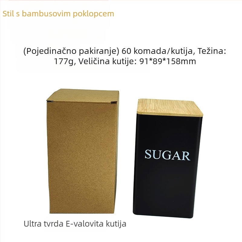 Bambusov poklopac, željezna kutija, kvadratna staklenka, jednostavna u europskom i američkom stilu, staklenka za kavu, bombone i čaj, limena ploča, zatvorena ambalaža, metalna staklenka