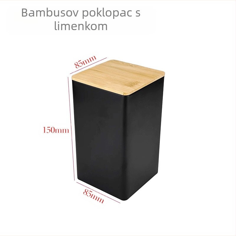 Bambusov poklopac, željezna kutija, kvadratna staklenka, jednostavna u europskom i američkom stilu, staklenka za kavu, bombone i čaj, limena ploča, zatvorena ambalaža, metalna staklenka