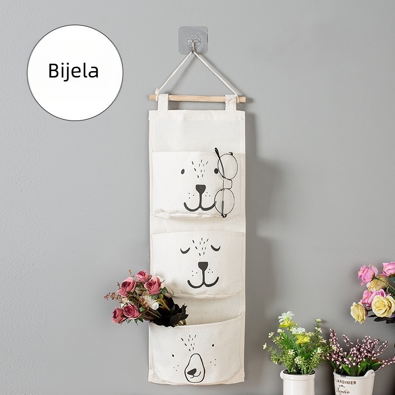 Kućna kreativna pamučna lanena vodootporna torba za pohranu od tkanine, zidna torba s tri džepa, viseća torba za ormar, završna obrada vrata, torba za pohranu sitnica