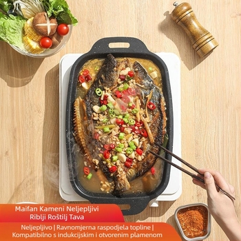 Maifan kameni tanjur za ribu, pravokutna ploča za roštilj za indukcijsko kuhalo, ploča za roštilj, teppanyaki, prijenosna ploča za roštilj