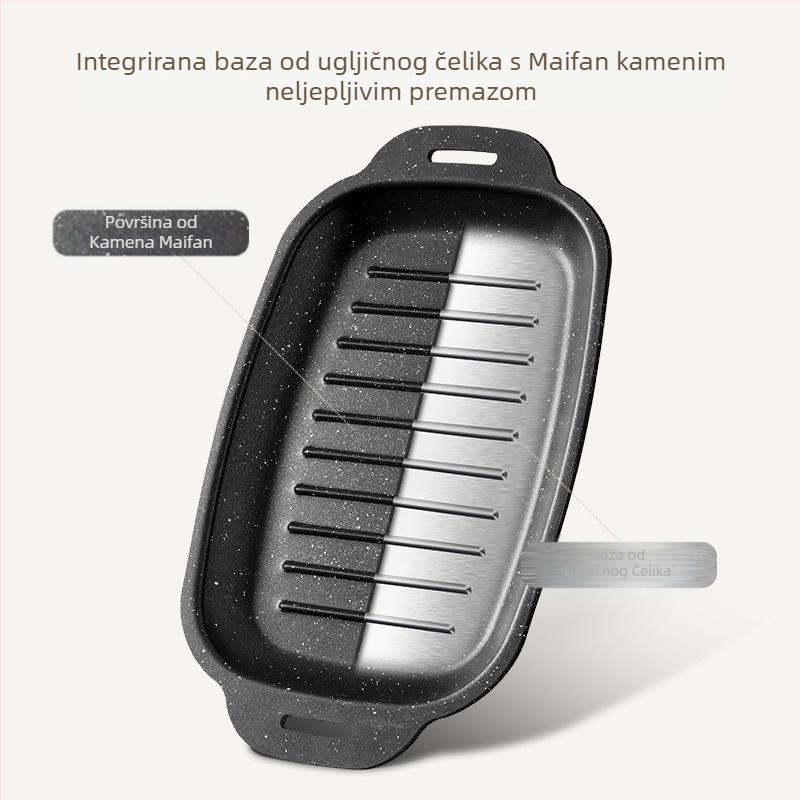 Maifan kameni tanjur za ribu, pravokutna ploča za roštilj za indukcijsko kuhalo, ploča za roštilj, teppanyaki, prijenosna ploča za roštilj