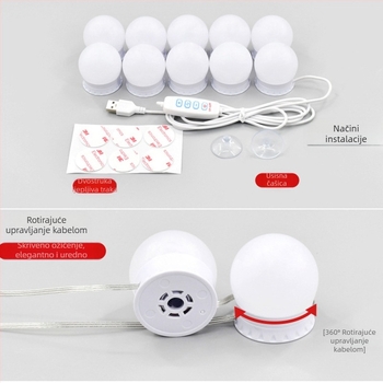 Hollywoodska zrcalna LED žarulja za šminkanje, USB trobojna zrcalna žarulja za prednje farove, žarulja za punjenje ogledalom