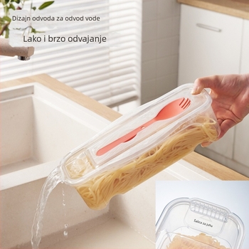 Kutija za pohranu hrane od 1300 ml s vilicom i žlicom, hladnjak, ocijedite, kutija za rezance s poklopcem, kutija za rezance za zagrijavanje u mikrovalnoj pećnici, miješanje rezanaca
