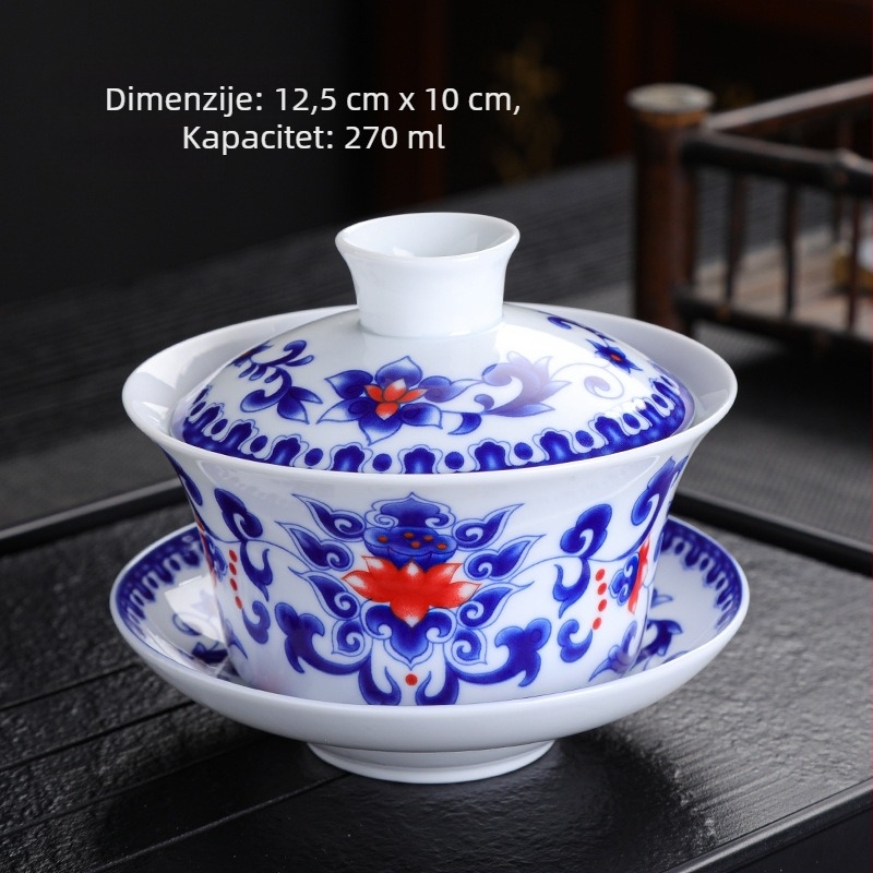 Visoko bijelo porculansko povećanje 300ml plavo-bijela zdjela s poklopcem zdjela za čaj velika zdjela Yuan plavo-bijela Sancai zdjela tri baterije osam zdjela za čaj s poklopcem Treasure