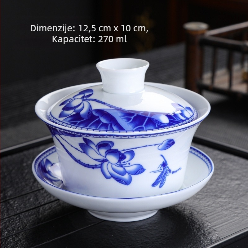 Visoko bijelo porculansko povećanje 300ml plavo-bijela zdjela s poklopcem zdjela za čaj velika zdjela Yuan plavo-bijela Sancai zdjela tri baterije osam zdjela za čaj s poklopcem Treasure