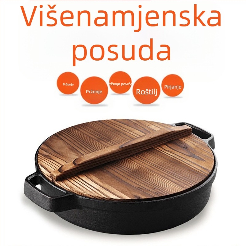 Tava od lijevanog željeza, zadebljana tava od lijevanog željeza, željezna tava, indukcijsko kuhalo, poseban plinski štednjak prikladan za staromodne kućanske tave s neprianjajućim slojem