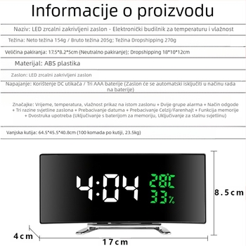 Prekogranični LED elektronički budilnik, studentski stolni sat, dječji kreativni višenamjenski sat s velikim zaslonom za temperaturu i vlažnost