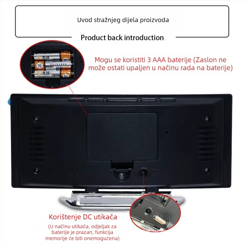 Prekogranični LED elektronički budilnik, studentski stolni sat, dječji kreativni višenamjenski sat s velikim zaslonom za temperaturu i vlažnost